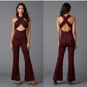 House of Harlow 1960 x Revolve Red Floral Jacquard Jumpsuit M